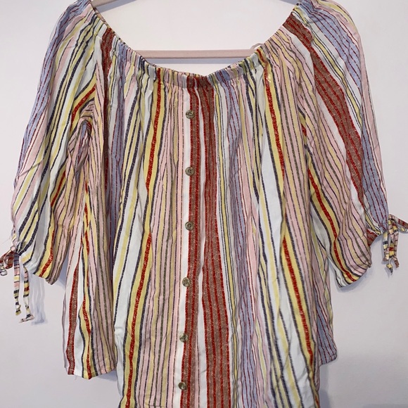 Off the shoulder colorful striped blouse - Picture 1 of 4